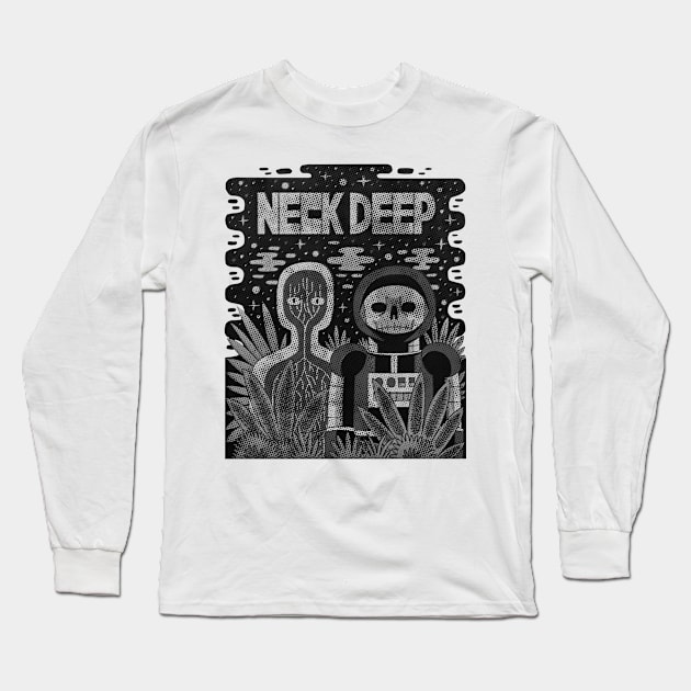 Neck Deep-Black & White Halftone Illustrations Long Sleeve T-Shirt by tepe4su